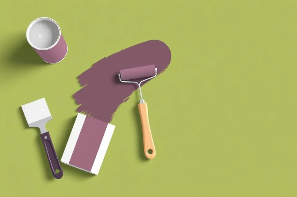 Outils de peinture disposés dans l'ordre des étapes du chantier