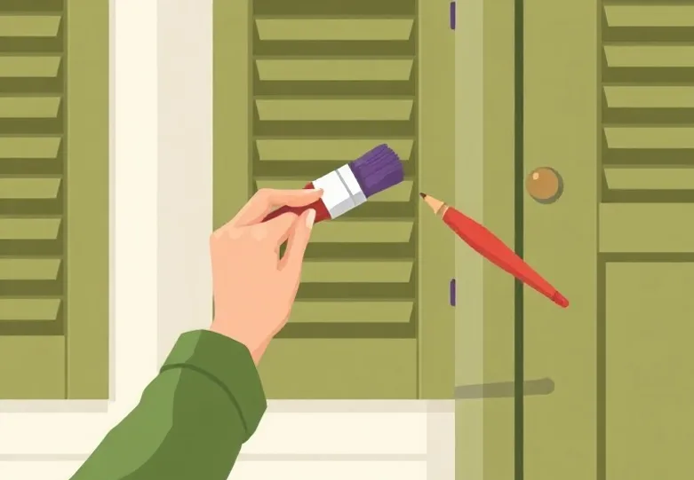 Mise en peinture au pinceau de volets et d'encadrements en bois